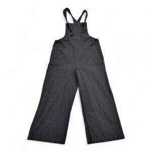 Miou Muse Linen-Cotton Black Wide-Leg Overalls S